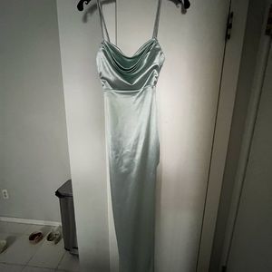Teal dress satin with slit